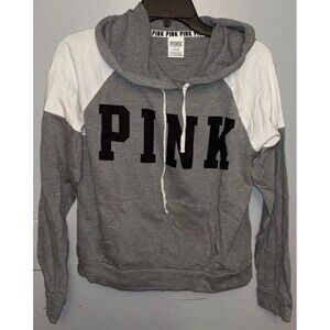 Pink  Victoria Secret hoodie. Gray With Black Lettering Size Medium.
